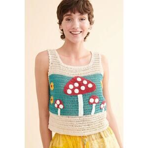 Crochet Mushroom Tank Top - Cream and Teal